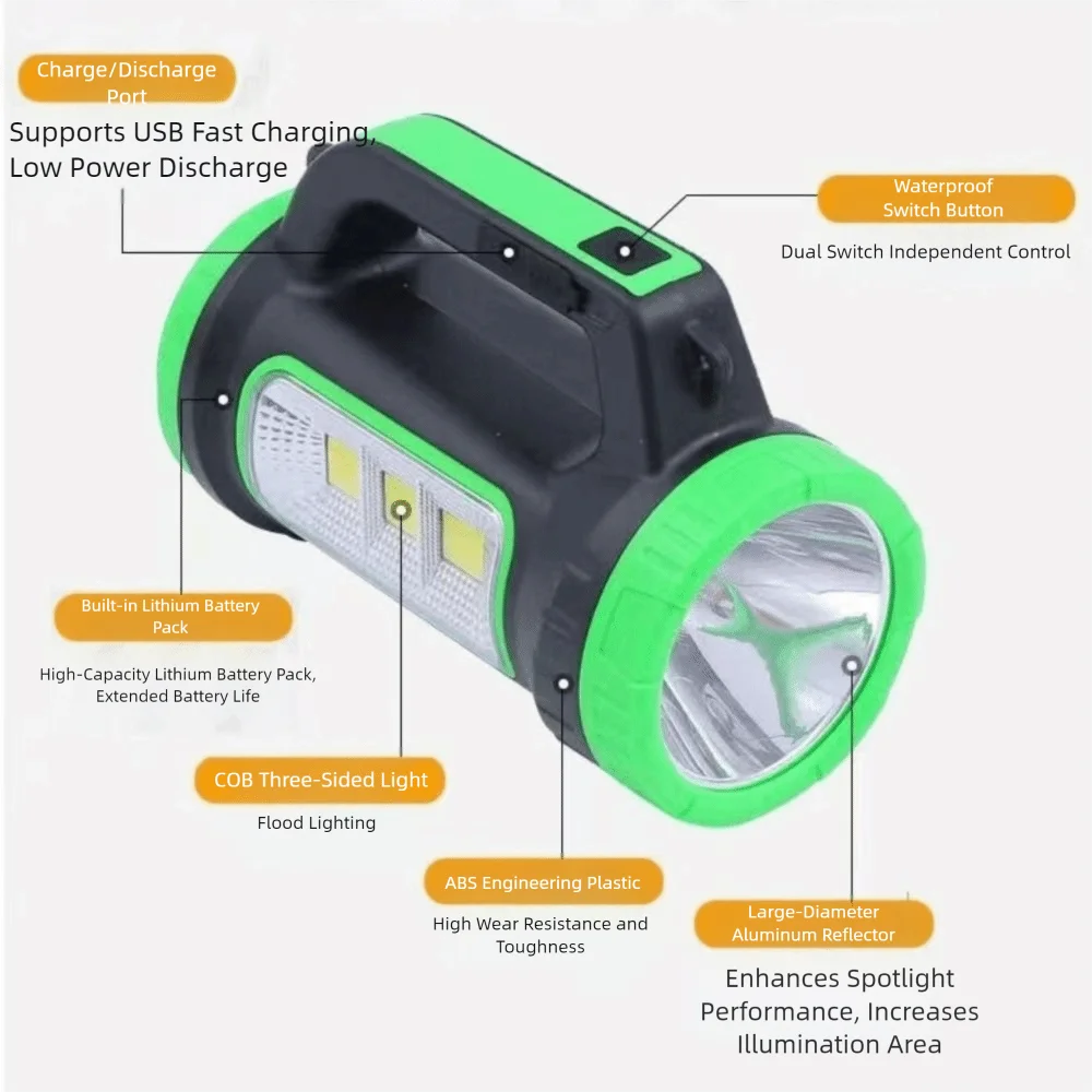 USB wiederaufladbare Solar-LED-Taschenlampe, langlebig, superhell, Camping-Laterne, handgehalten, mit Seitenlichtern, Arbeitslicht