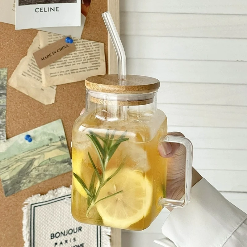 620ml Large Capacity Straw Cups Creative Coffee Cup Milk Cup Juice Cup Tea Glasses with Straw and Lid Portable Cup with Handle