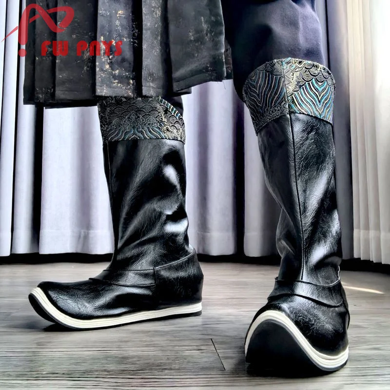Botas marrones antiguas de poliuretano Calzado chino antiguo Historia de las botas Hanfu Guerrero errante de caballero Martialartis (tacón 4,5 cm)