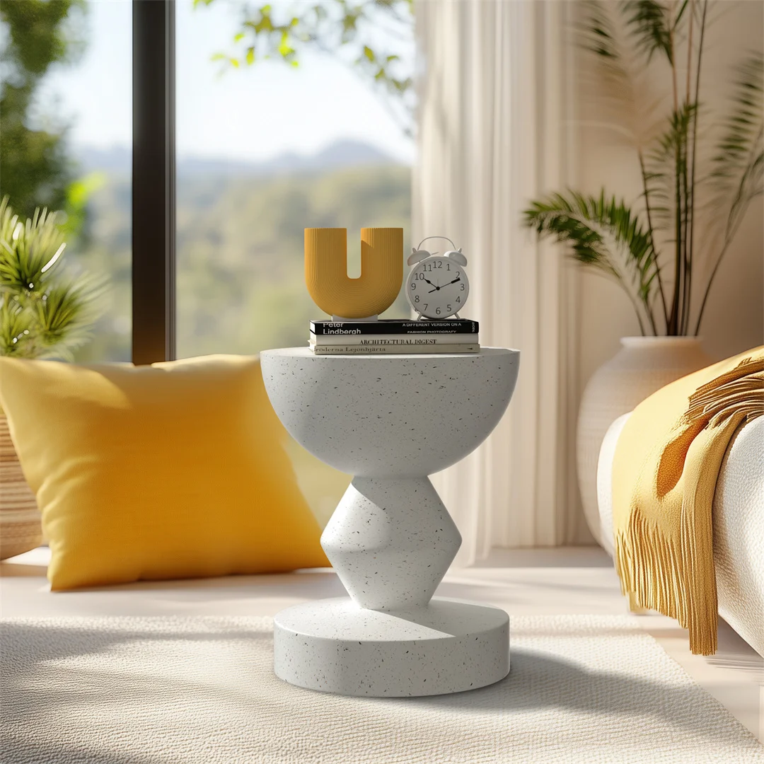 

Modern Living Room Sofa Side Indoor End Table Outdoor Accent Table Lightweight Concrete Stool