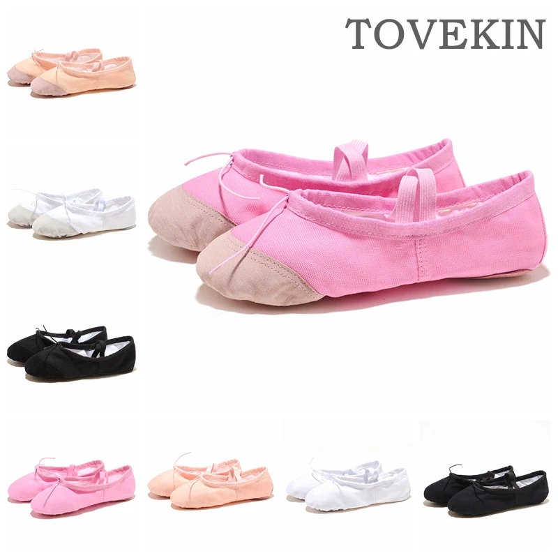 TOVEKIN black red pink white canvas flat yoga gym teacher ballet kids dance shoes for girls