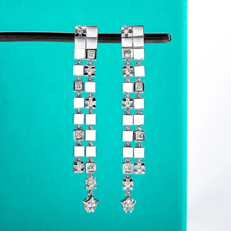 ZFSILVER العصرية غرامة s925 الفضة مويسانيتي مزدوجة ارتداء ساحة شرابة القرط سحر النساء الاكسسوارات والمجوهرات حفلة هدية EDA-027 #2