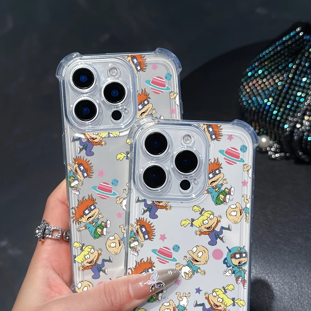 Simpatica custodia per telefono a tema anime per iPhone 16 15 14 13 12Pro Max con piastra posteriore morbida trasparente per evitare che cadono.