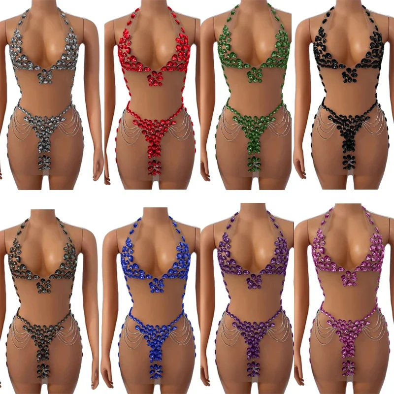 8 farben Strass Kleid Sexy Mesh Party Abendkleider Frauen Sänger Feiern Bühne Outfit Dj Ds Gogo Dance Kostüm XS 7391