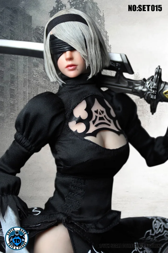 Супер утка SET015 1/6 NIER Ulha AUTOMATA YORHA робот костюм 2B Miss Sister черное платье одежда костюм и голова и оружие аксессуары