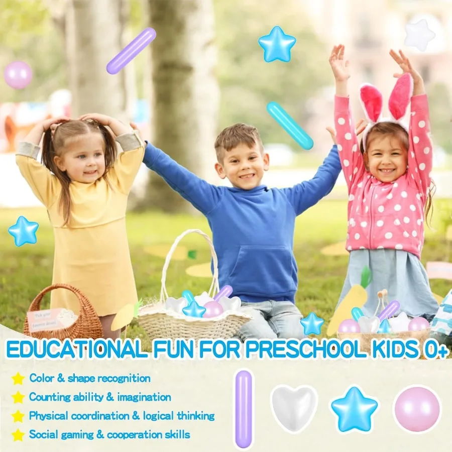 150 palline a sfera per pozzi a sfera Piscina per bambini Stella e cuori Forme diverse Palline giocattolo in plastica a prova di schiacciamento per i più piccoli Ph