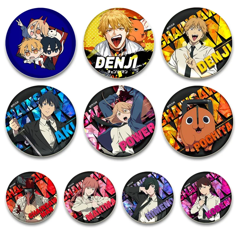 Anime Chainsaw Man Brooches Round Cartoon Figure Pochita Makima Denji Hayakawa Aki Badge Jacket Jeans Lapel Pins Gifts