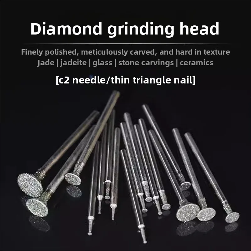 C Tip Diamond Coated Grinding Burr Mixed Set Jade Carving Bit Horn Triangle Pin Jadeite Polishing Needle