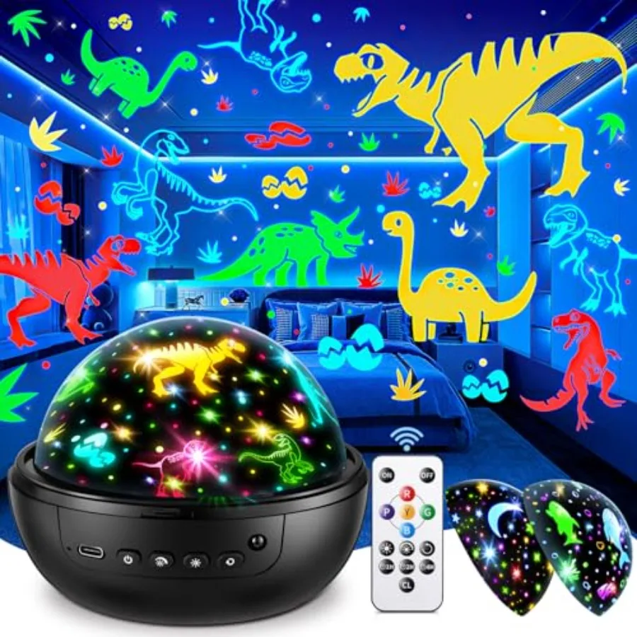 

3-8 3D Films and 31 Colors and and 360° Rotate and Timer Night Light Projector 2-10 Year Old Boys Room Decor Gift Boys Jurassic