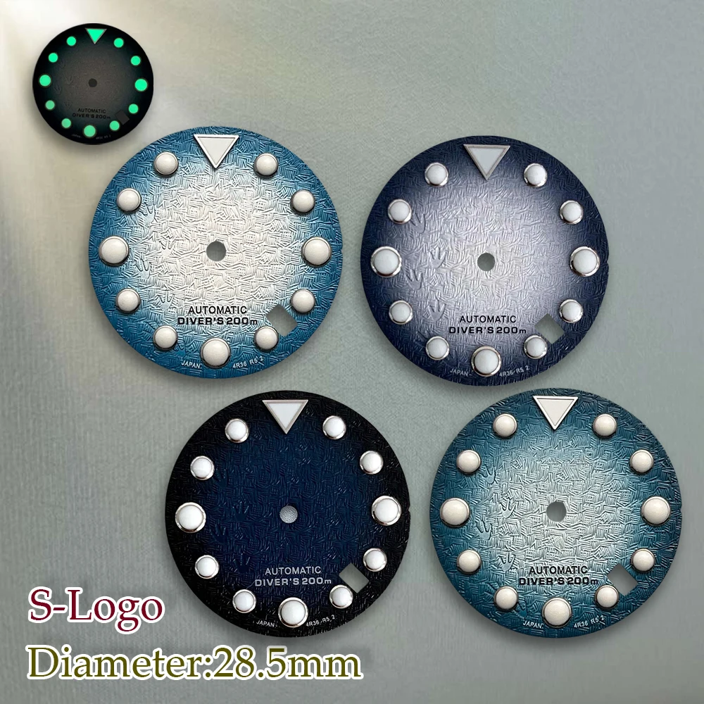 S Logo Wijzerplaat 28.5mm NH35 Wijzerplaat 3D Voetafdrukken Wijzerplaat Fit/NH35/NH36 Beweging C3 Groene Lichtgevende SKX007 Horloge Modificatie Accessoires