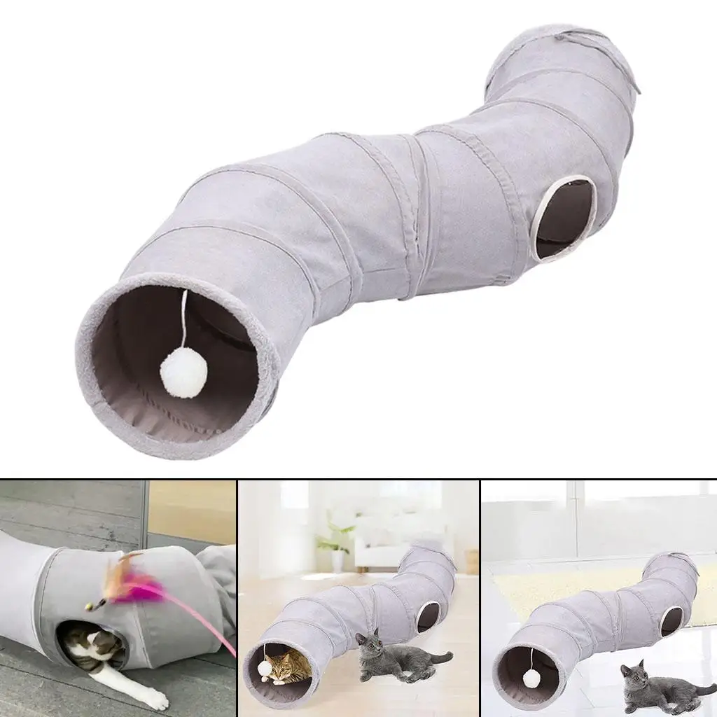 

Мягкие складные туннели для кошек, интерактивная игрушка с игровым мячом и отверстиями, S-образная игровая палатка, кровать, трубки для домашних животных