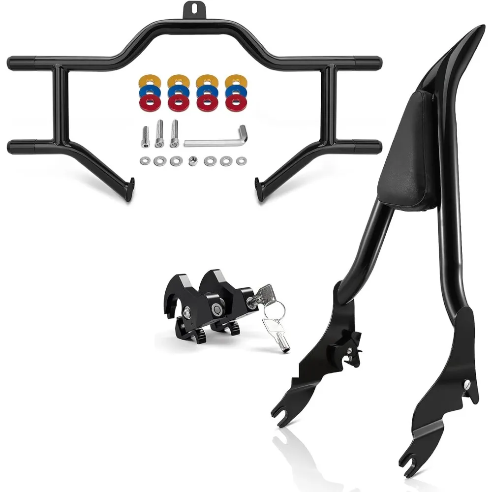 

Motorcycle Backrest Sissy Bar 28" Detachable Passenger Assembled Backrest & Engine Guard Front Highway Crash Bar Fit for 2009-20