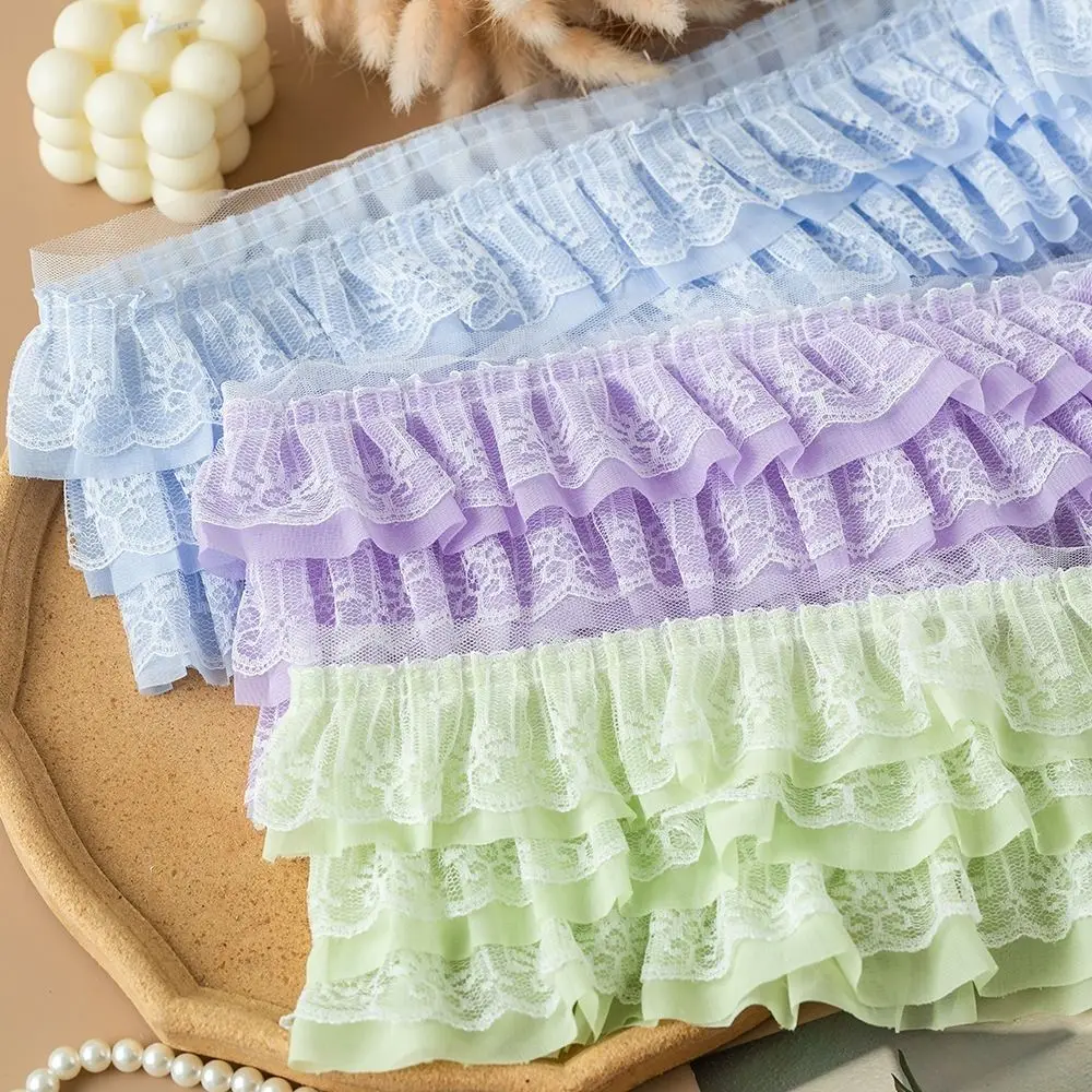 New 13CM Wide 3D Pleated Mesh Chiffon Fabric White Black Three Layers Embroidered Ruffle Trim Lace Fabric Triming DIY