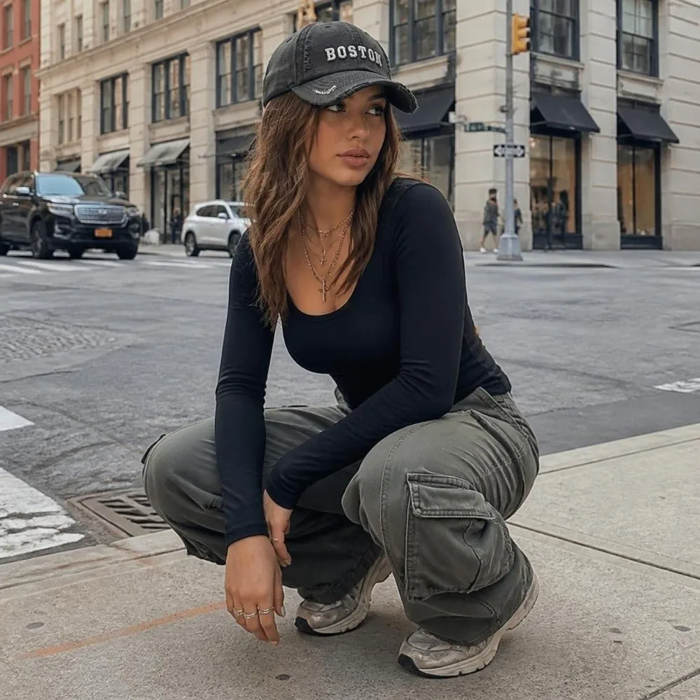 Fashion Washed Cotton Baseball Cap Boston Letter Breathable Trucker Cap Sun Protection Adjustable Embroidered Dad Hat Men Women
