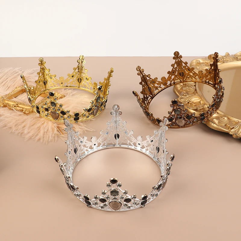 1Pc Plastic Crown Cake Topper Vintage Black Gold Crown Cake Decorative Topper Wedding Princess Birthday Cake Dessert Decoration
