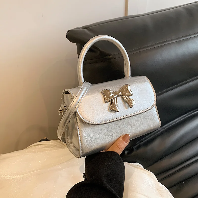 2024 Spring Ins Bow Decorative Handbags All-Match Shoulder Messenger Bag Western Style Gentle Small Square Bags for Women image 4
