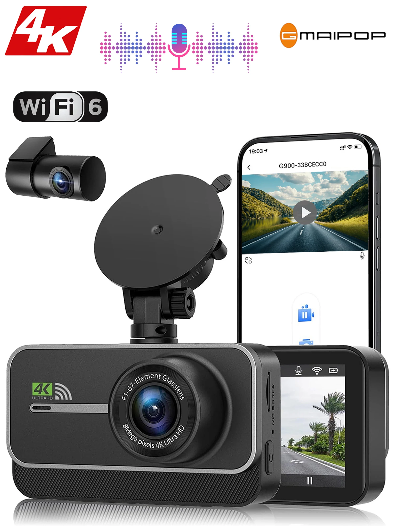 4K Dash Cam voor auto's Autocamera Dash Cam WIFI Camera voor auto Voor- en achter Dash Camera Black Box 24H Parkeermodus Recorder - afbeelding 2