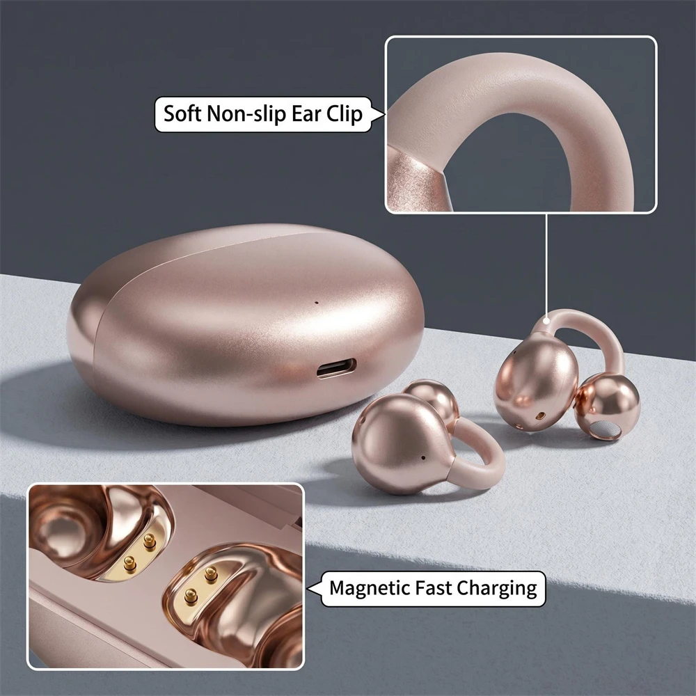 Auriculares Inalámbricos M110 Bluetooth 5.4 con Traducción por IA, Clip para la Oreja Antideslizante para Correr y Deportes 360 ° Sonido con Micrófono y Estuche de Carga