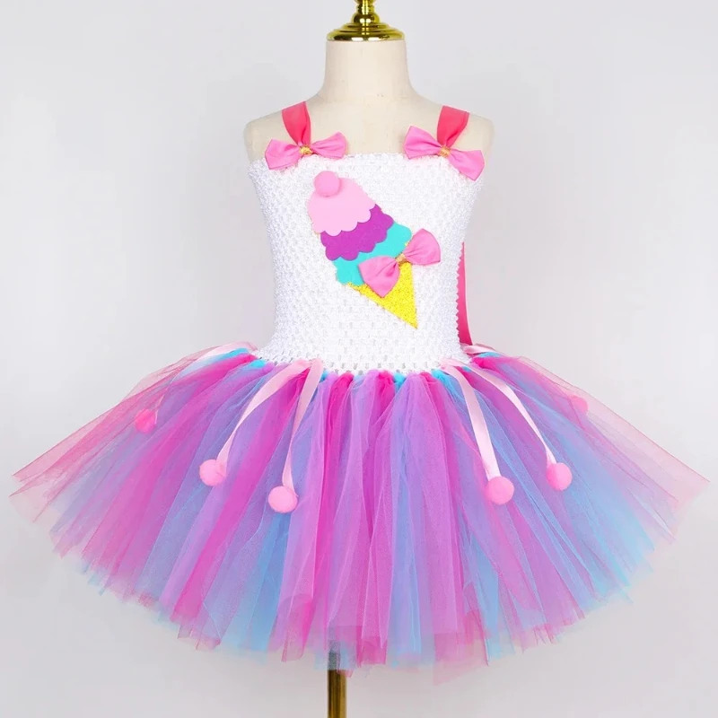 Ice Cream Costume for Kids Halloween Birthday Party Dresses with Bow Sweet Toddler Baby Girls Candy Tutu Princess Dress Clothes