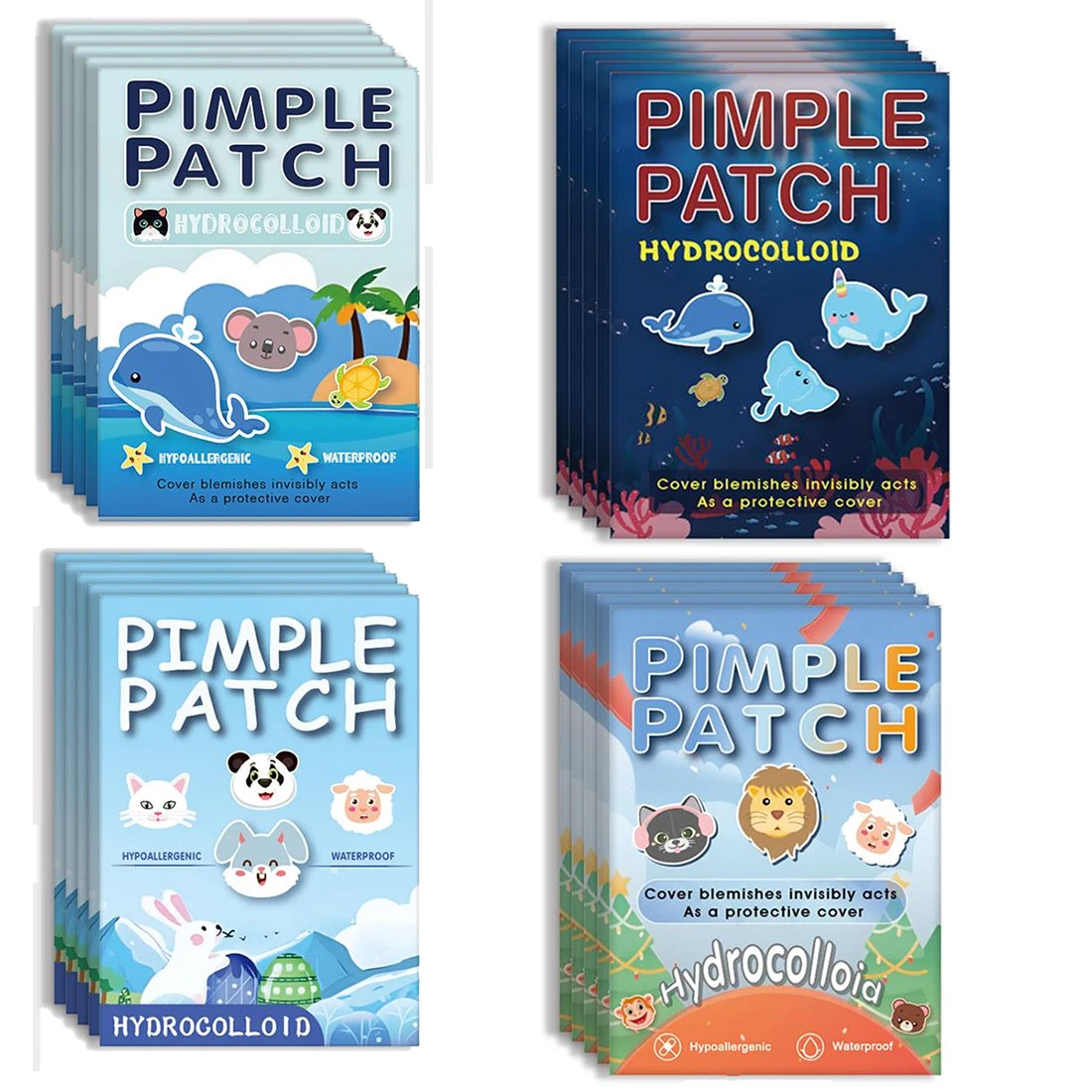 

600PCS Cartoon Animals Colorful Pimple Patches For Facial Skin Care Hydrocolloid Acne Pimple Patch For Zit Blemish Breakouts