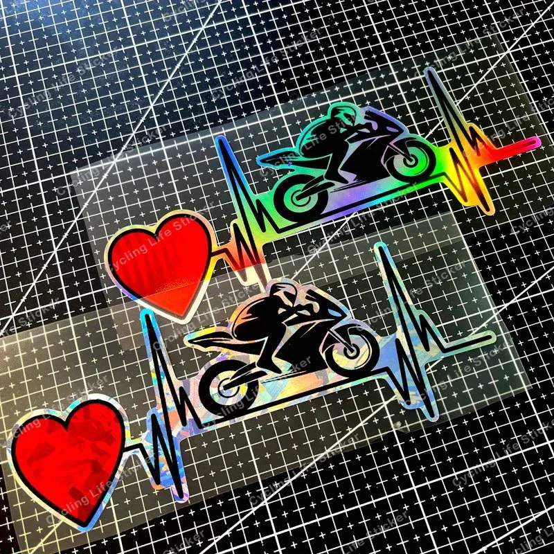 1 Stück cooler Motorrad-Herzschlag-Aufkleber – einzigartiges Moto-Themen-Design für die Personalisierung von Gegenständen – wasserdicht und langlebig
