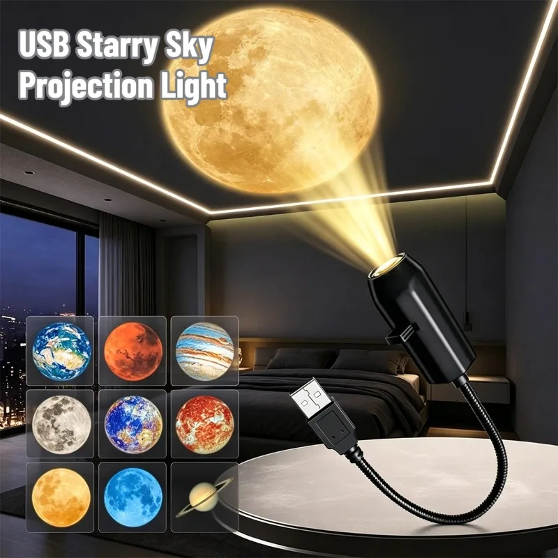 1-4Sets USB Starry Sky Projector Lamp Flexible Neck Plug and Play Romantic Night Light for Car Ceiling Bedroom Party Atmosphere