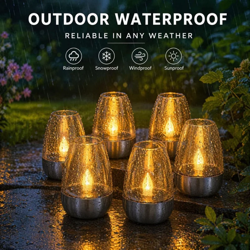 Outdoor LED Solar Small Candle Light Warm Yellow Garden Decoration Festive Party Atmosphere Light for Outdoor Garden Decor Light