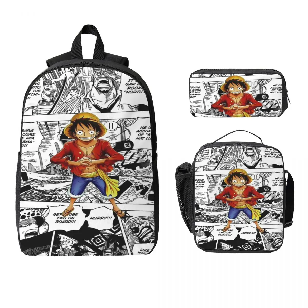 

3Pcs Luffys O-one-pieces Theme Backpack Set for Kids Pen Bags Bookbag Sets with Lunch Box For School Students Knapsack