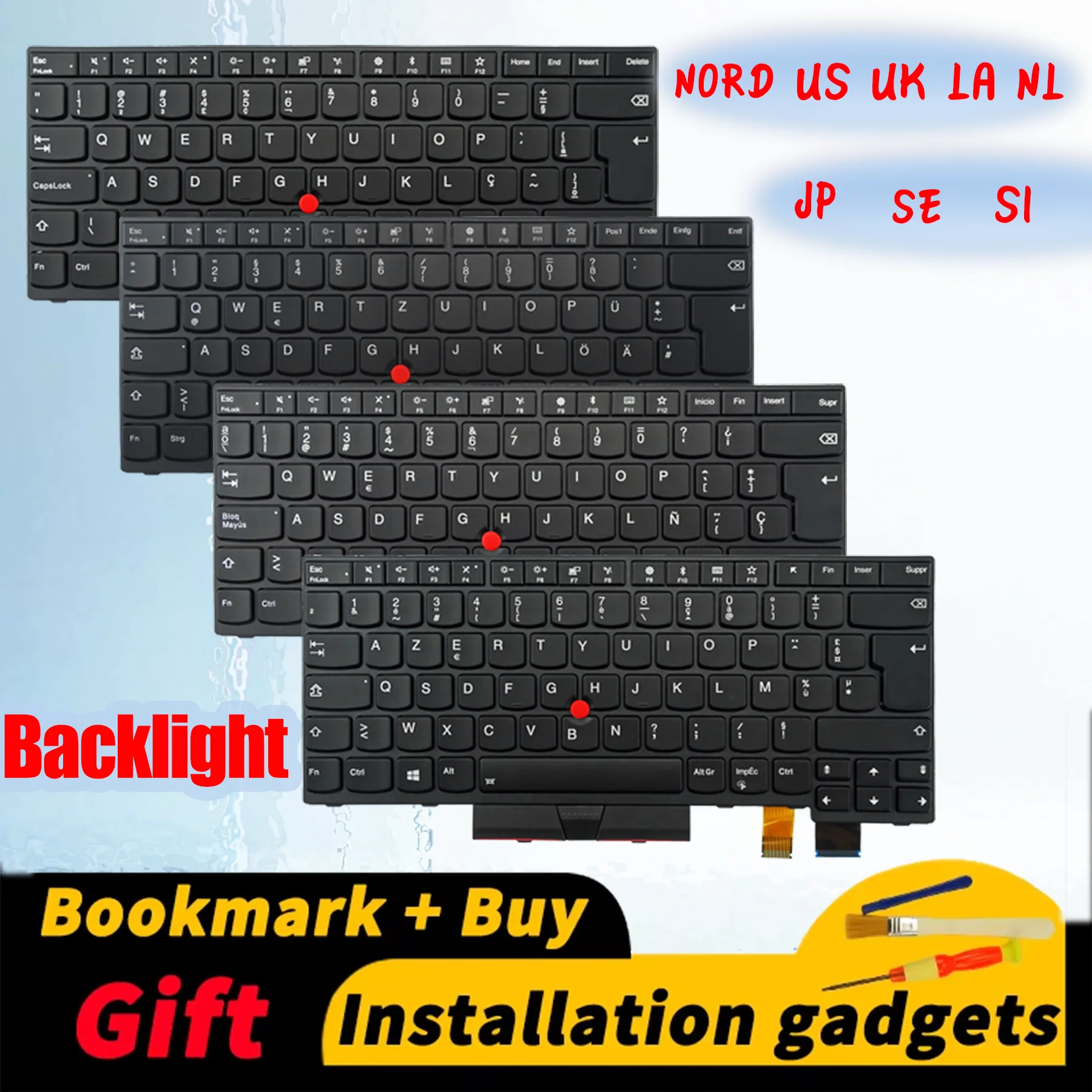 

US Nordic Swedish Slovenia Netherlands Latin Spanish Japanese UK for Lenovo ThinkPad T470/T480/A475/A485 backlit keyboard