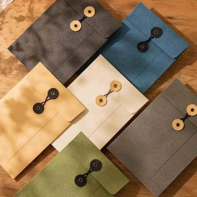 Kraft Paper Envelope Vintage Winding Ticket File Documents Bag with Button String Tie Retro Business Greeting Cards Storage Bag