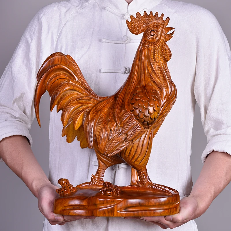 DA JI LI Auspicious large home lobby company SHOP efficacious Mascot Money drawing GOOD LUCK WOODEN Rooster FENG SHUI Statue