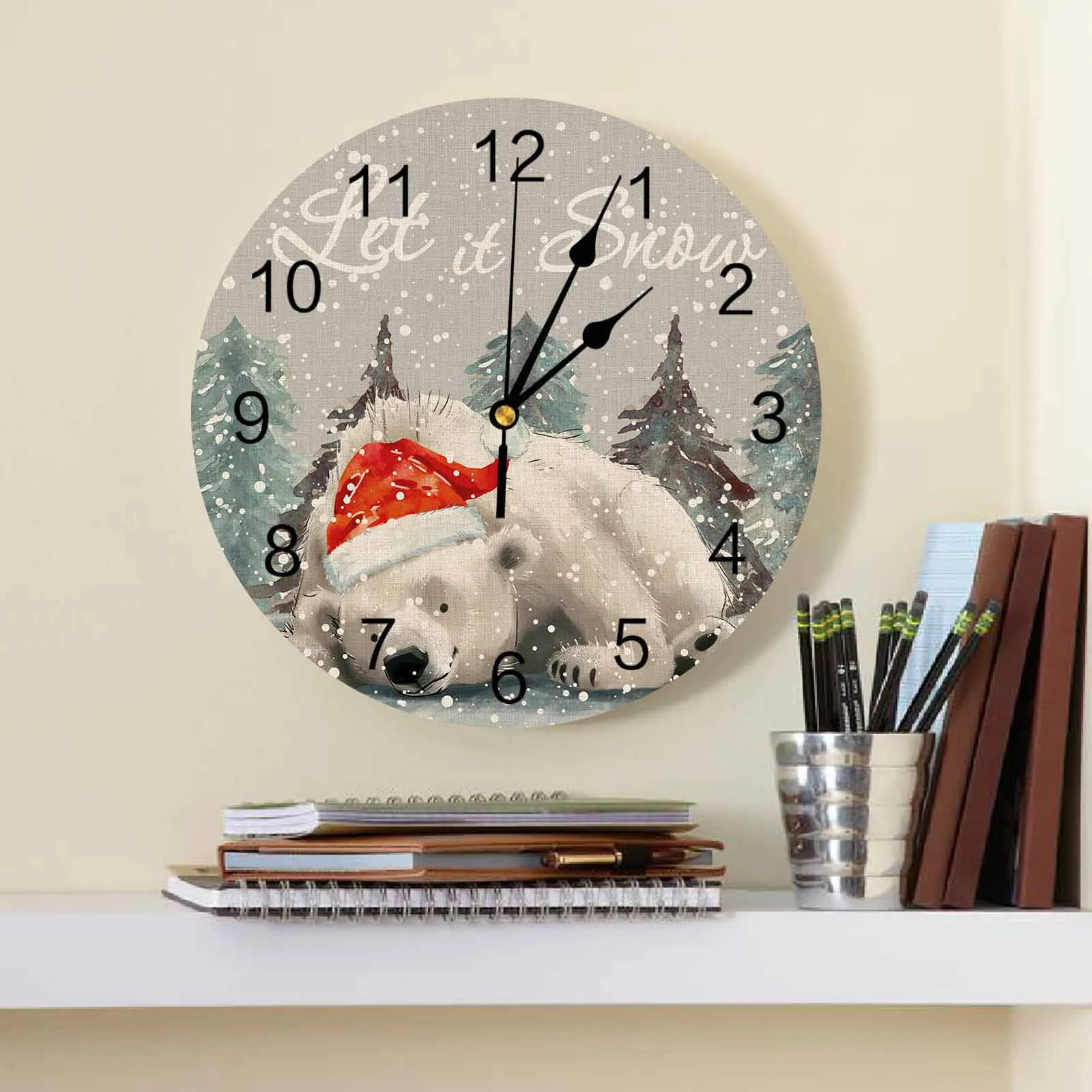 Christmas Snowflake Bear Wall Clock Large Modern Kitchen Dinning Round Wall Clocks Watches Living Room