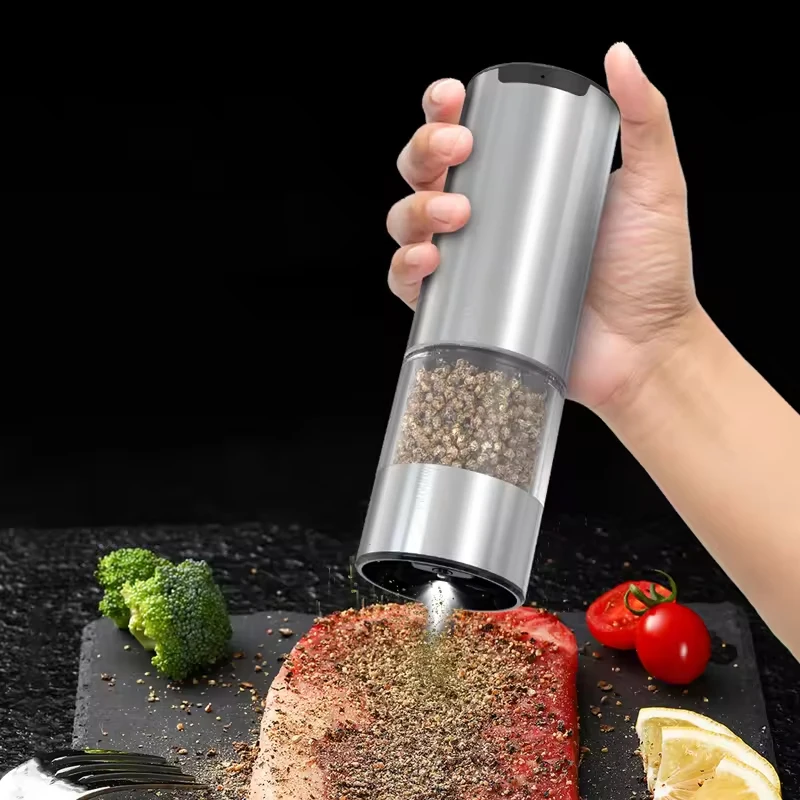 Automatic Pepper Grinder Salt And Pepper Grinder USB Rechargeable Adjustable Coarseness Spice Mill With LED Light Kitchen Tool