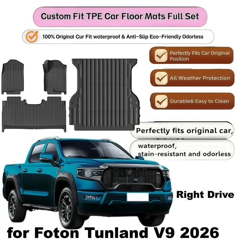 Rechtslenker für Foton Tunland V9 2024 2025 2026 Auto-Fußmatten Ladeflächenmatte Kofferraummatte TPE 3D-Fußmatte Zubehör