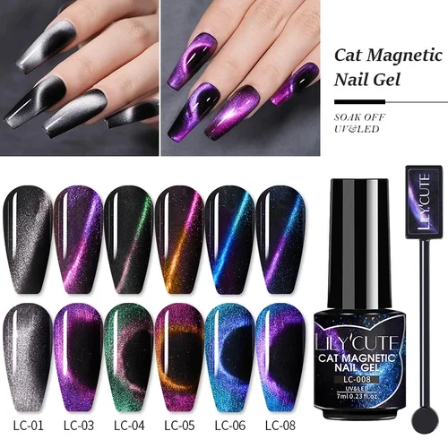 Imagen 1 del producto LILYCUTE 7ML 9D gato juego de esmalte de Gel magnético semipermanente remojo UV LED brillo uñas imán Stick Gel negro necesario