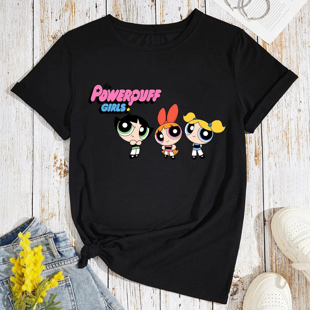 المرأة تي شيرت Kawaii The Powerpuffs الفتيات قصيرة الأكمام بلايز المرأة أنيمي مطبوعة المرأة تي شيرت الكبار الصيف موضة الملابس #2