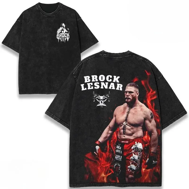 Brock Lesnar Merch Tracklist Cotton Tee Summer Women Men Fashion HipHop Vintage Wash Short Sleeve T-Shirts