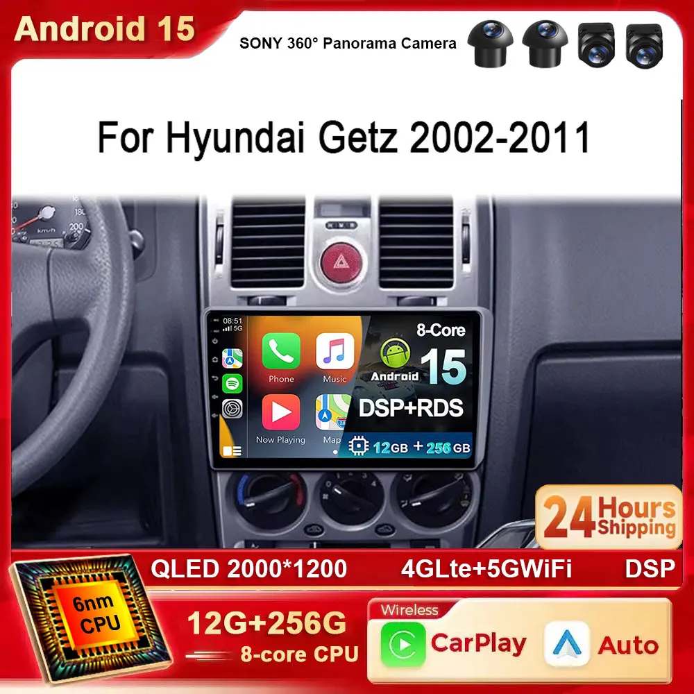 

Android 15 Автомобильный радиоприемник Мультимедийный видеоплеер для Hyundai Getz 2002-2011 Стерео головное устройство Авто GPS-навигация QLED Экран WIFI