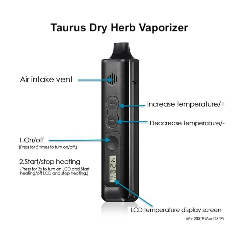 Anux taurus vaporizador de ervas secas, câmara de aquecimento de cerâmica, controle de temperatura, bateria lcd 1300mah, yocan hit palheta xmax, kit de caneta vape de ervas