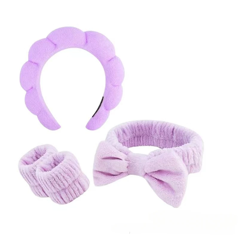 4PCS Wash Face Headbands For Women Puffy Sponge Hair Bands Cuff Waterproof Bands Absorbent Wristbands Women Hair Accessories Set