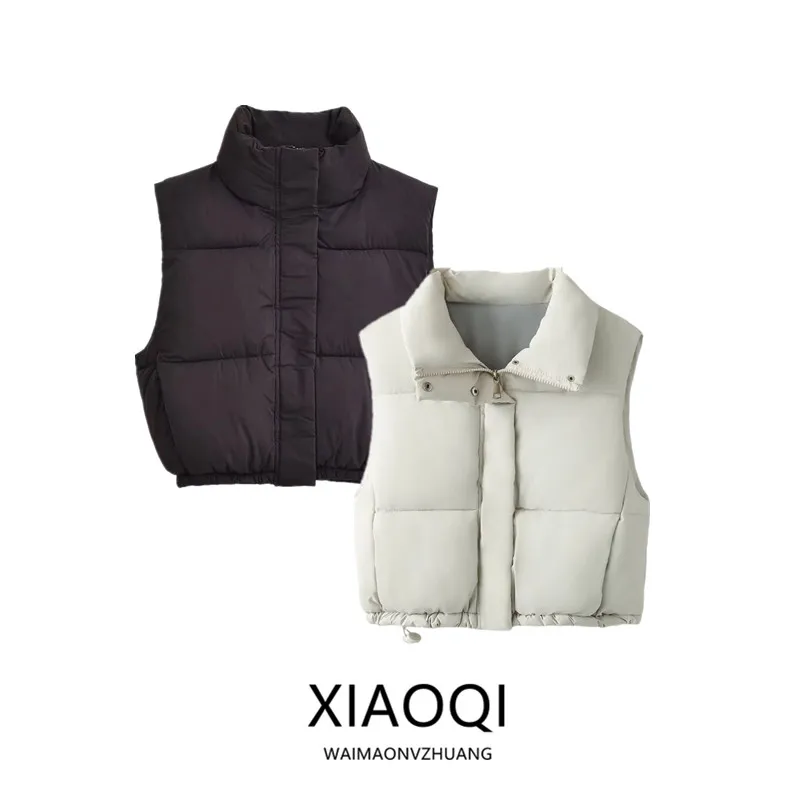 

Women's Svel Cotton Vest 2024 Autumn New Sle Slimming Two-color Pred Glue Versatile Faionable Zipper Closure