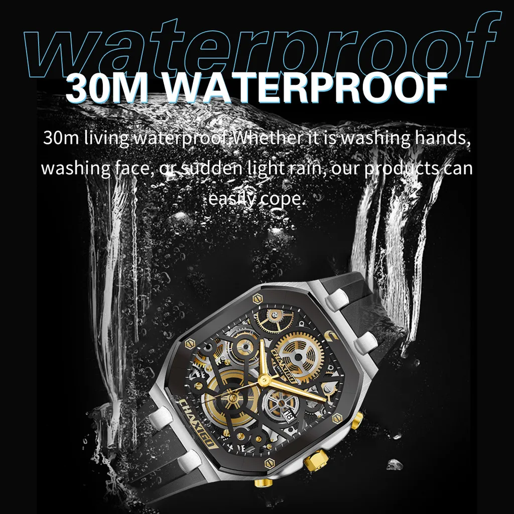 CHAXIGO メンズ スタイリッシュ スポーティ シリコン製腕時計ストラップ、夜光表示、30メートル防水、ダイナミックデザイン クォーツ腕時計