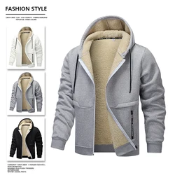 Autumn and winter men's thick warm hooded cardigan sweatshirt new trend multifunctional outdoor jacket imitation wool jacket