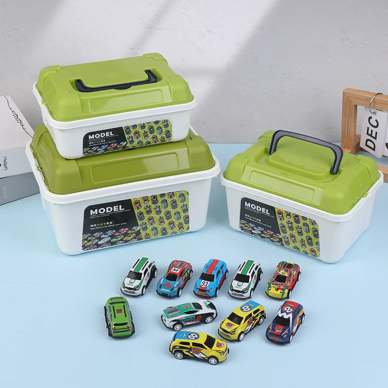 Mini juego de modelos de coche de aleación con caja de almacenamiento, coches fundidos a presión, juguetes para niños, vehículo de inercia deslizante, Kit de juguetes para niños, regalos para niños