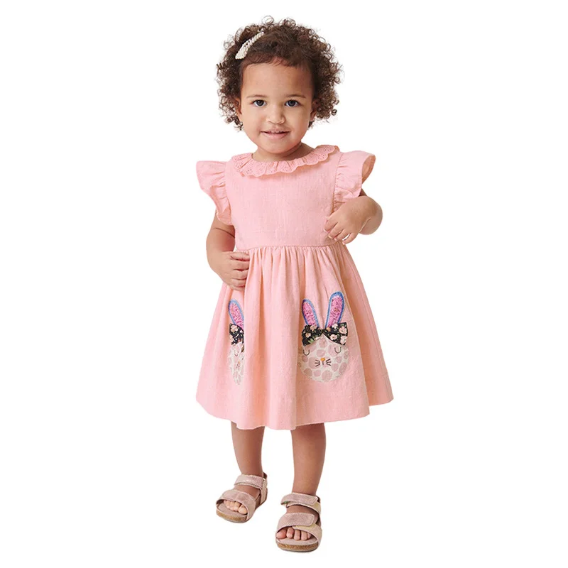 Spring meter 2-8 Jahre Neuankömmling Mädchen Kleider Blumen applikation heiß verkaufen Sommer Kinder Kleidung Kurzarm Baby Kleider – Detail 5