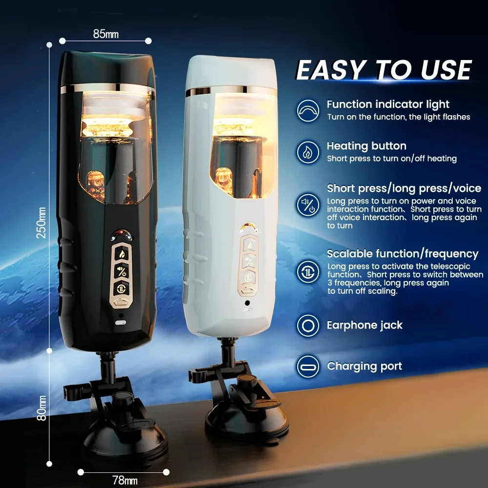 Automatic Male Masturbator with Telescopic Vibrator Heating Function Sexy Voice Control Suction Cup Electric Pocket Pussy for Me
