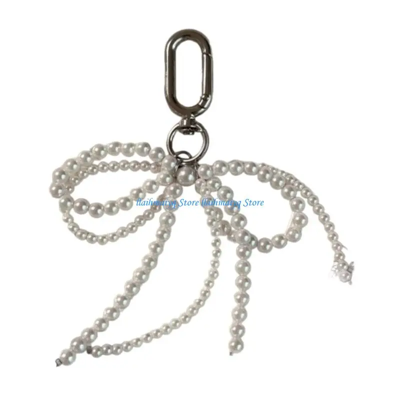 573B Pearl Beaded Bowknot Keychain Decorations Pendant Handbag Hangings Ornament Sweet Keyring Pendant for Women Girls