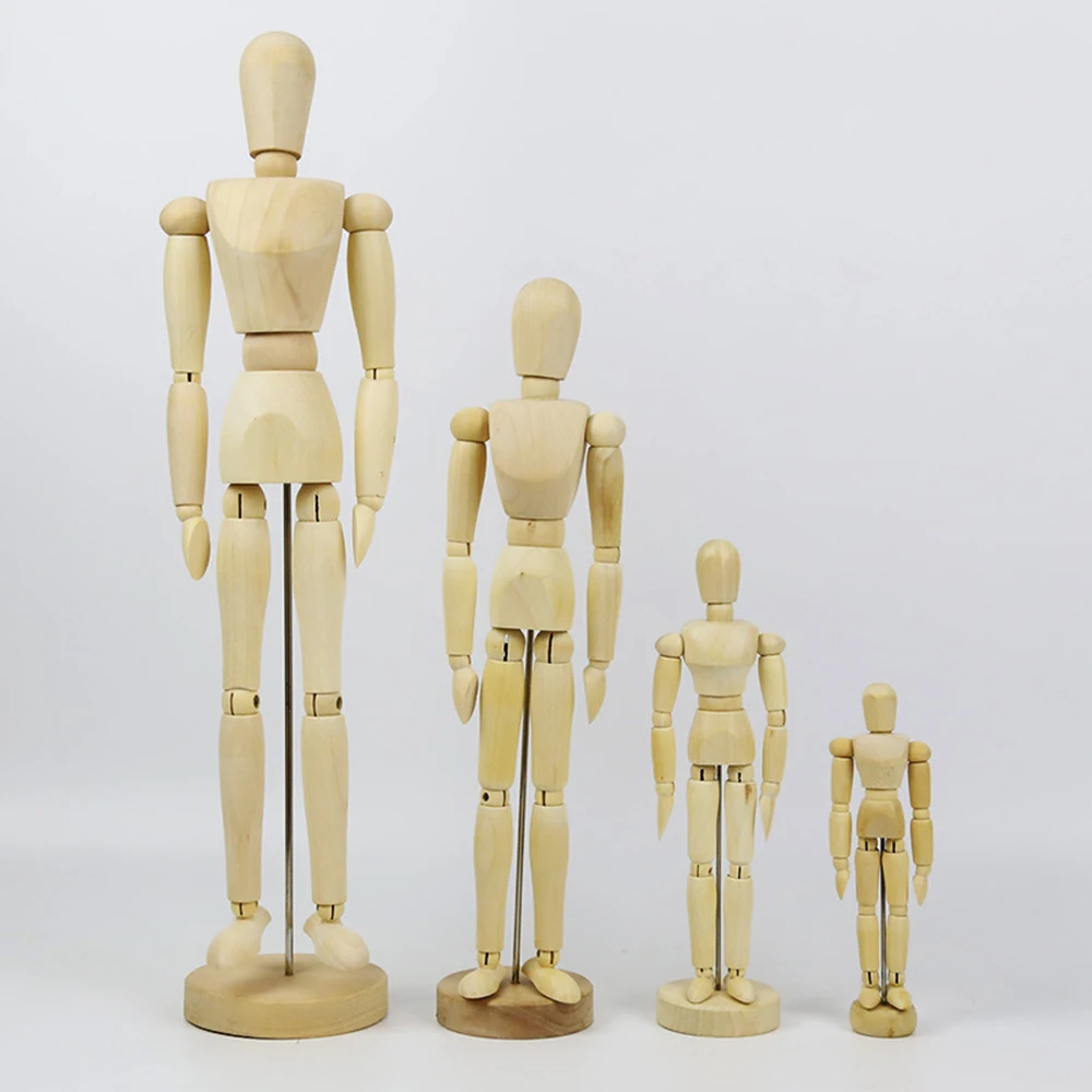 4.5/5.5/8/12/ Inch Wood Manikin Puppet Wooden Mannequin with Stand Artist Human Figure Articulated Model for Drawing or Desktop