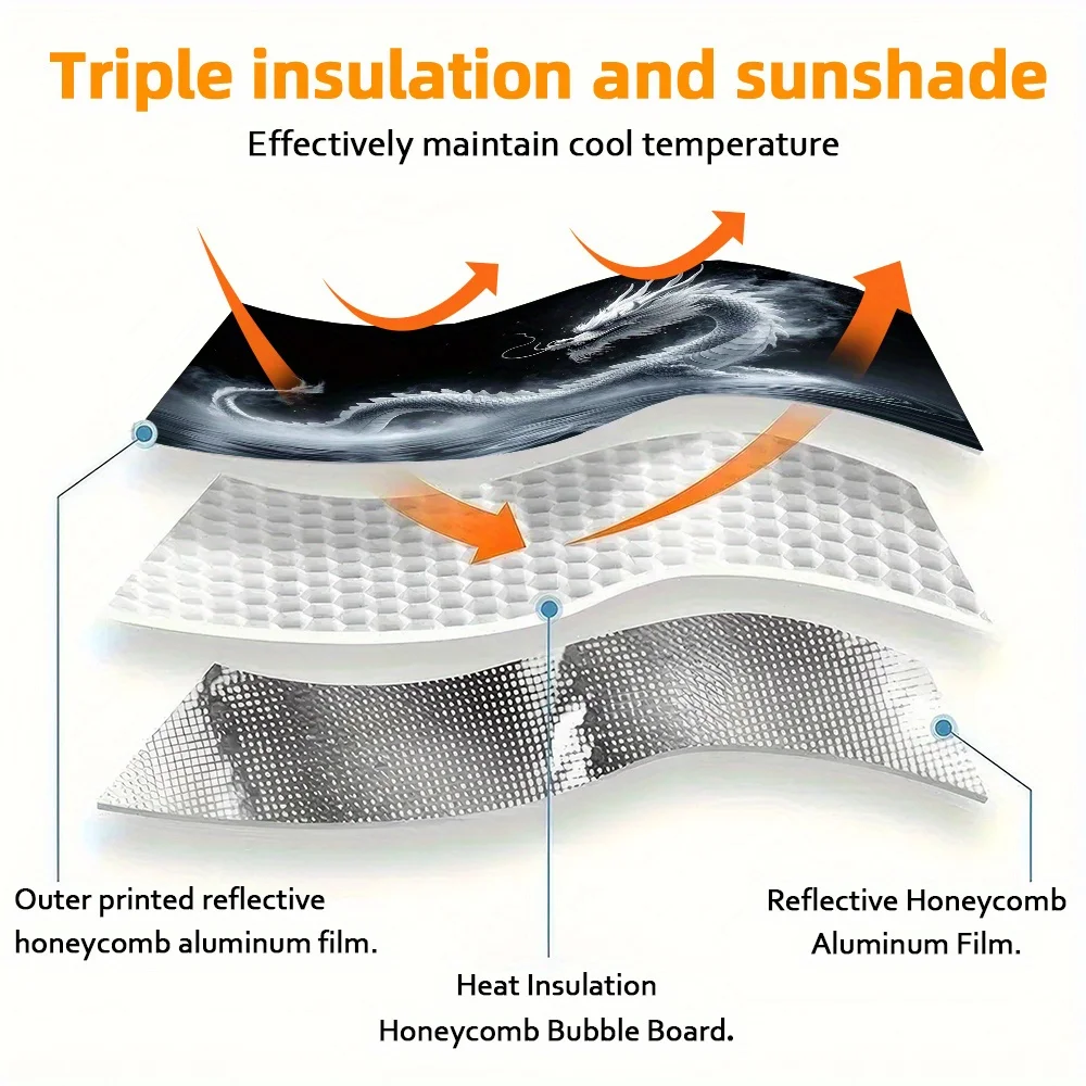 1pc Car Sunshade with Ink Dragon Playing with Pearl Design, High-Definition Printed Sun Visor Front Windshield Sunshade