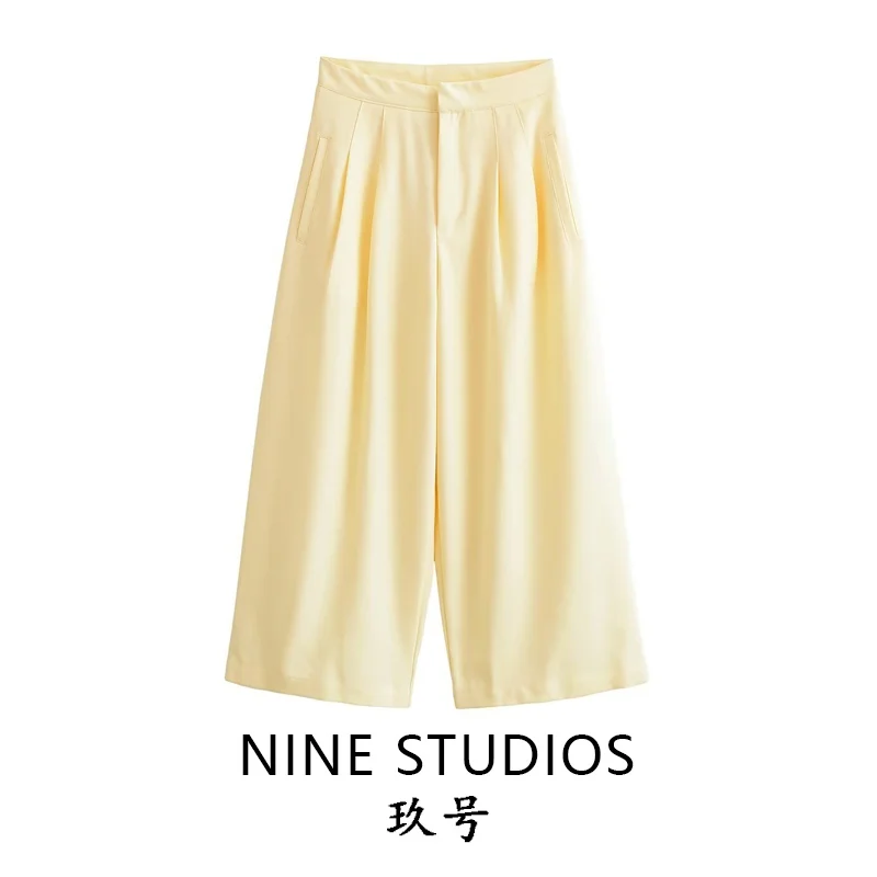 High Waist Wide Leg Pants Loose Fit Casual  Color Long Trousers Slimming Effect Women's Fashion Autumn Winter Season